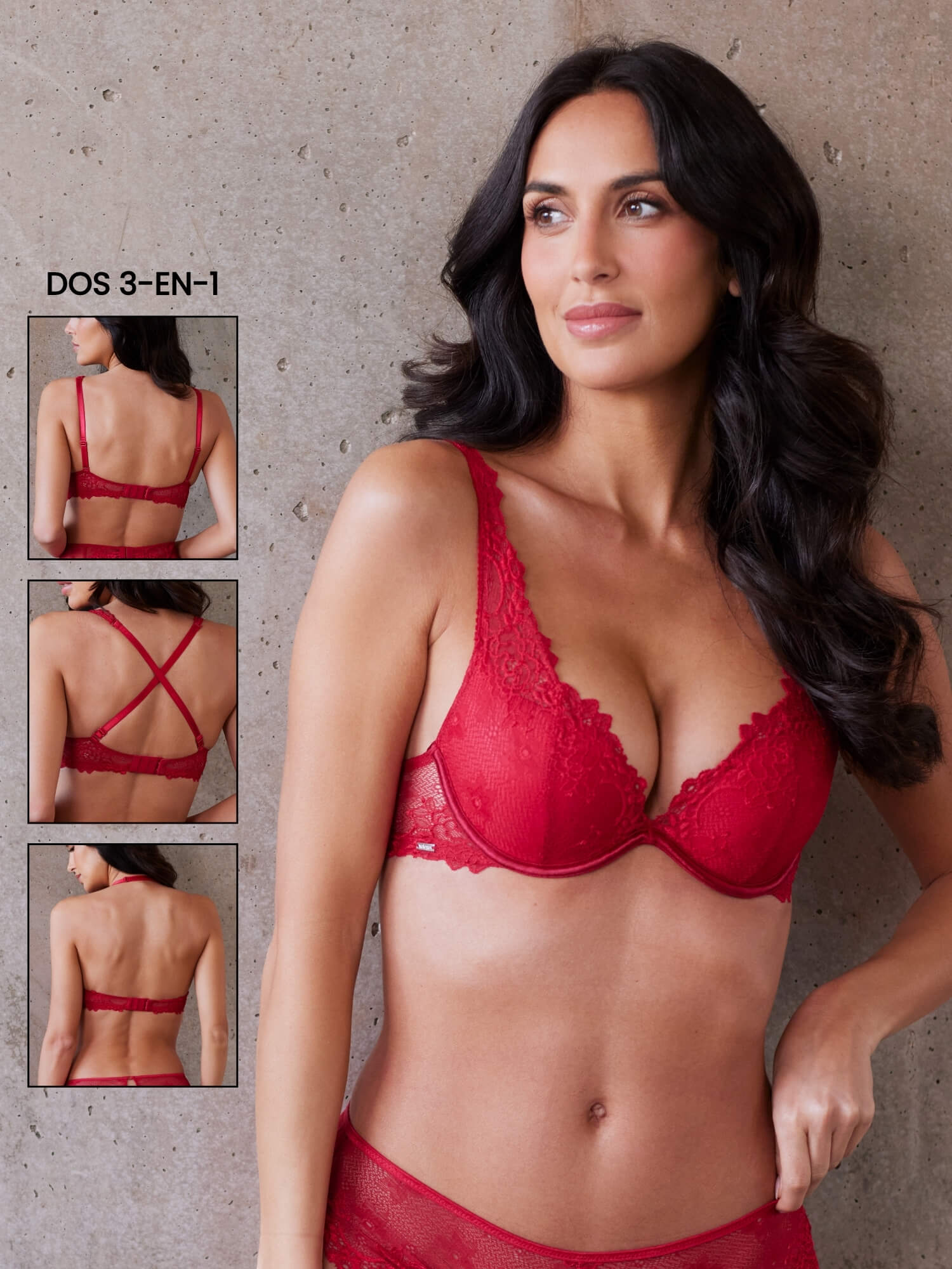 Soutien-gorge push-up DAHALIA rouge bonnets BC